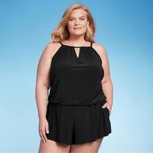 Women's UPF 50 V-Neck Racerback Swim Romper One Piece Swimsuit - Aqua Green NWOT